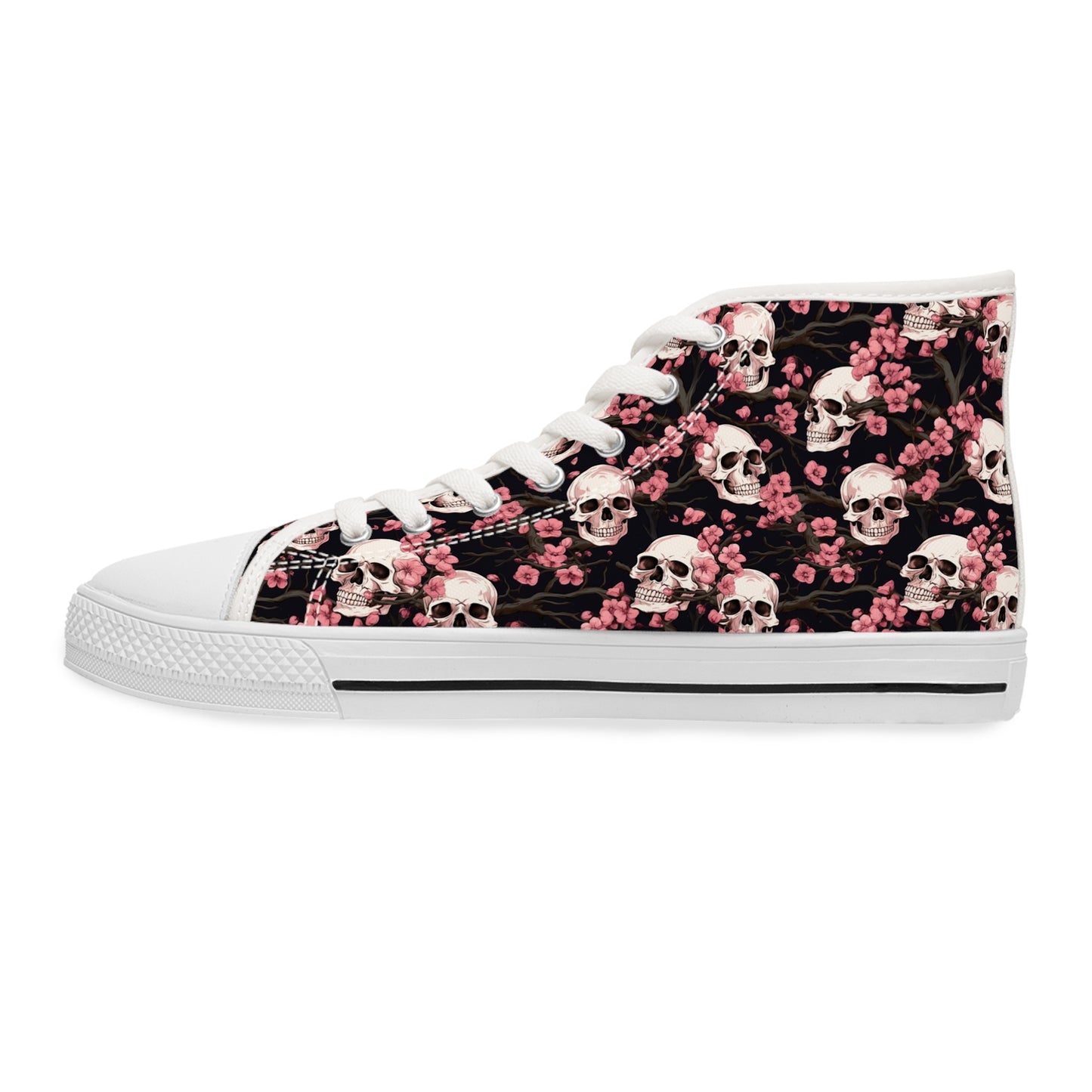 Cherry Blossom Skulls Print Women's High Top Sneakers