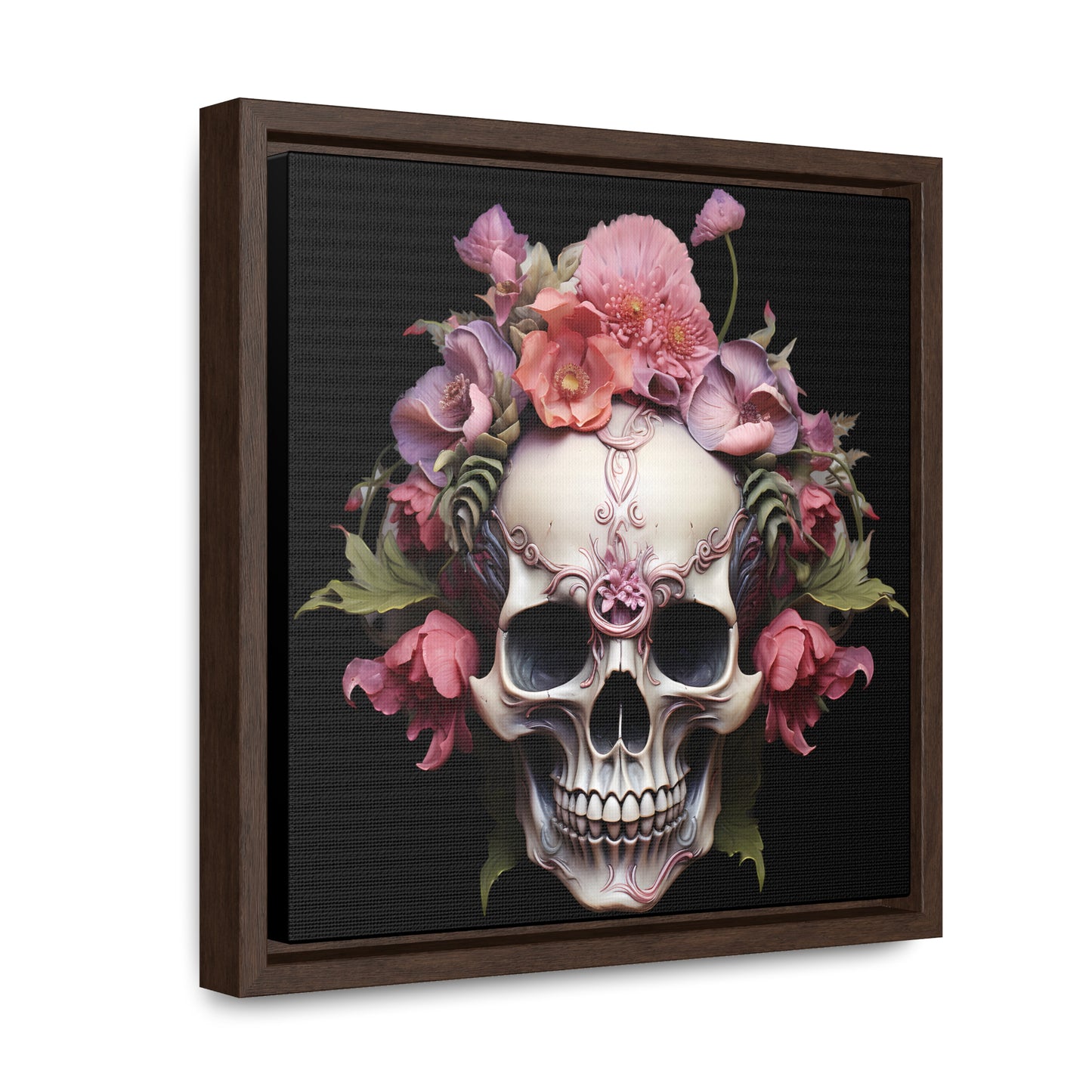 Pink Poppy Skull Digital Art Gallery Canvas Wraps, Square Frame