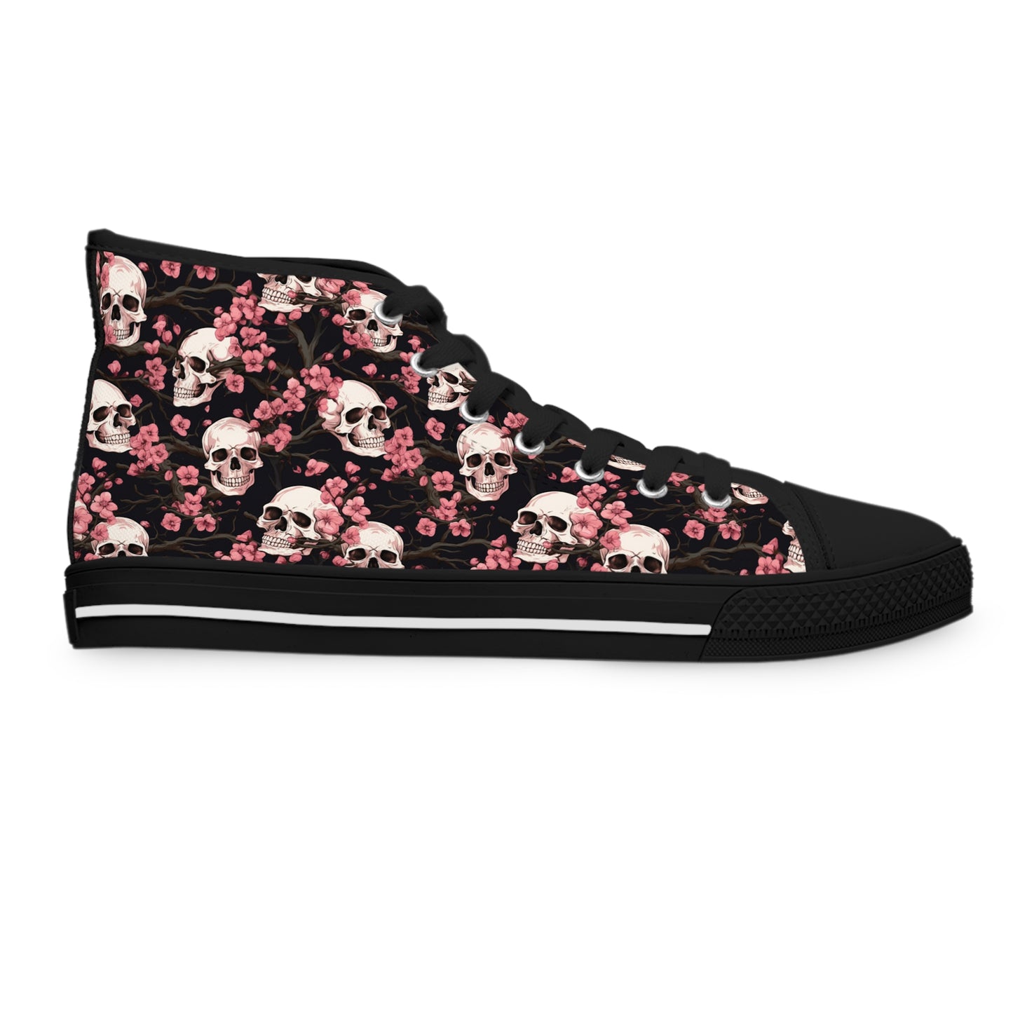 Cherry Blossom Skulls Print Women's High Top Sneakers