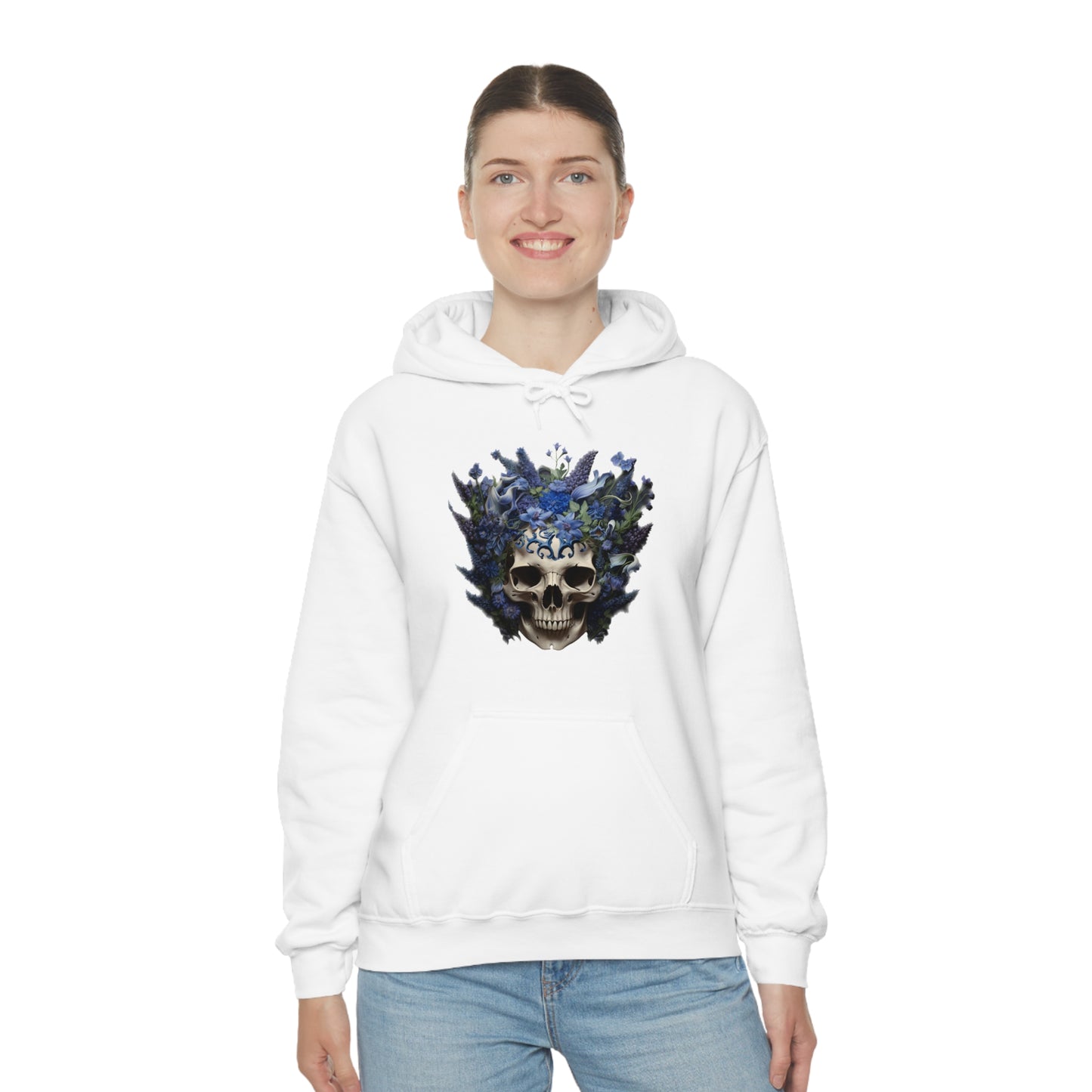 Bluebonnets Blue Lupine Floral Skull Unisex Heavy Blend™ Hooded Sweatshirt