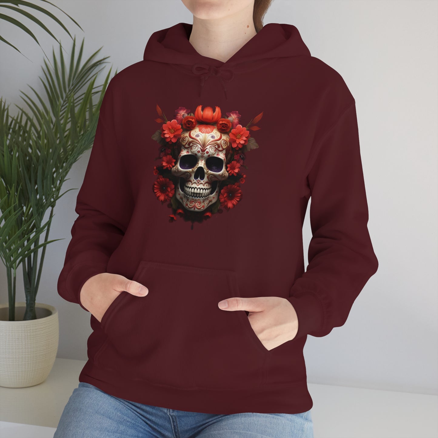 Red Floral Skull Unisex Heavy Blend™ Hooded Sweatshirt