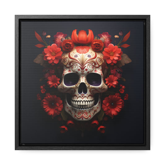 Red Flowers Skull Gallery Canvas Wraps, Square Frame