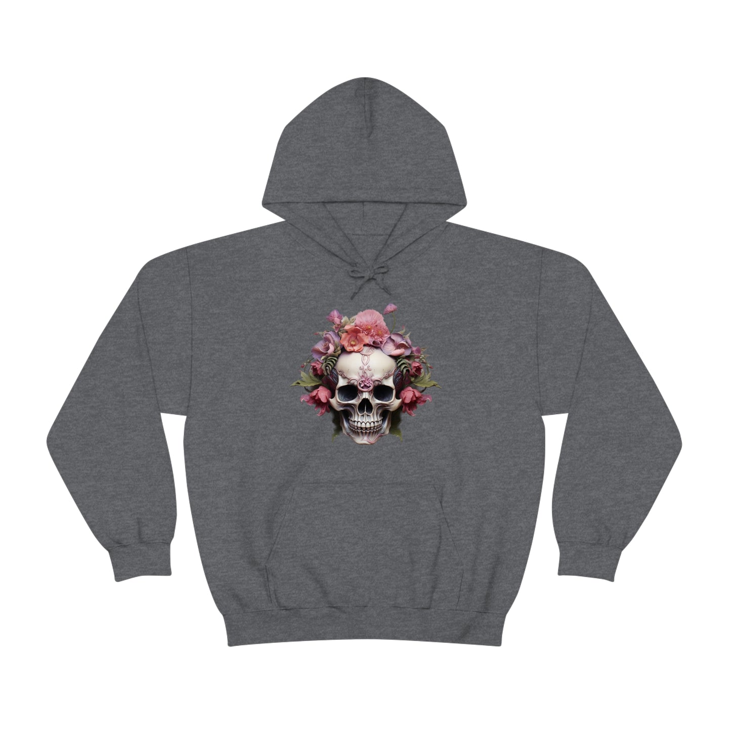 Pink Poppy Floral Skull Unisex Heavy Blend™ Hooded Sweatshirt