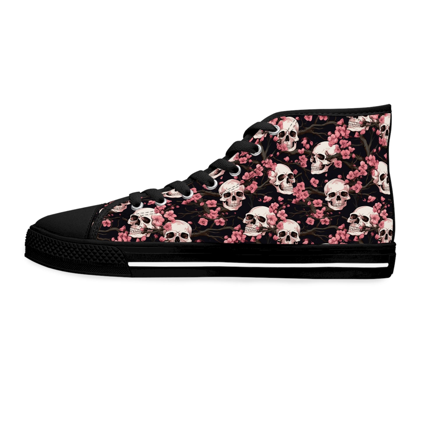 Cherry Blossom Skulls Print Women's High Top Sneakers