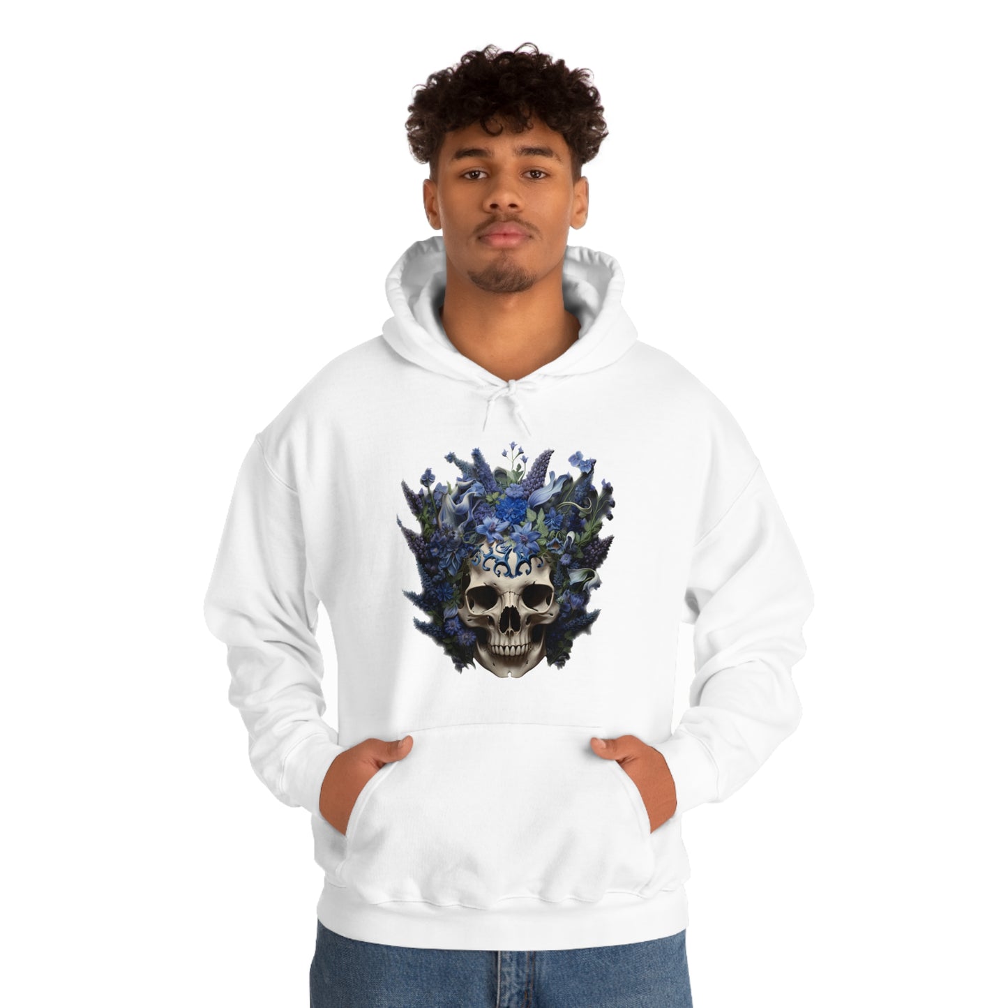 Bluebonnets Blue Lupine Floral Skull Unisex Heavy Blend™ Hooded Sweatshirt