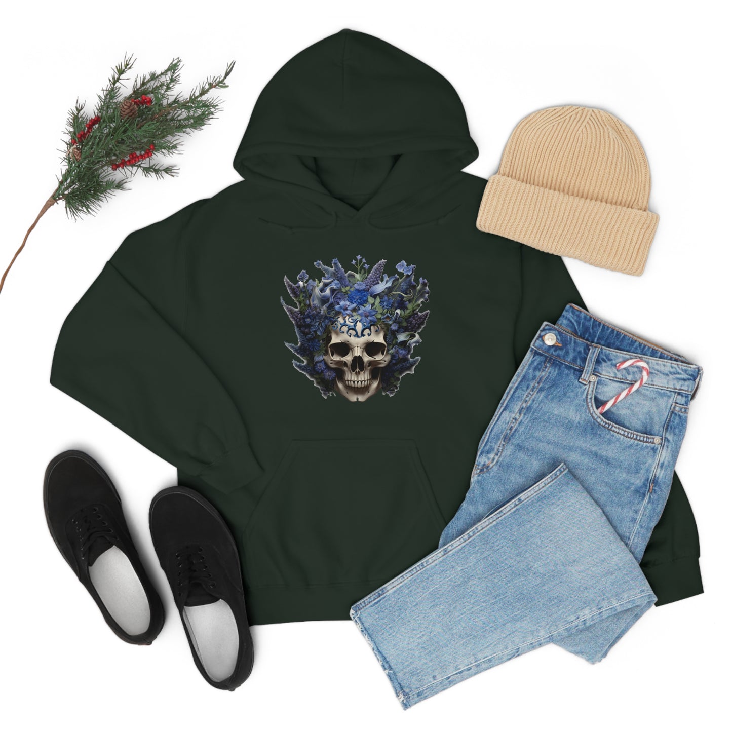 Bluebonnets Blue Lupine Floral Skull Unisex Heavy Blend™ Hooded Sweatshirt