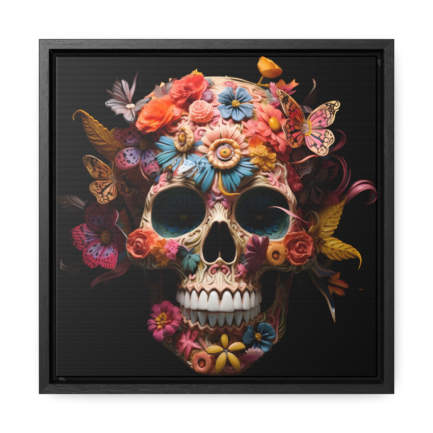 Paper Butterflies Skull Digital Art Gallery Canvas Wraps, Square Frame