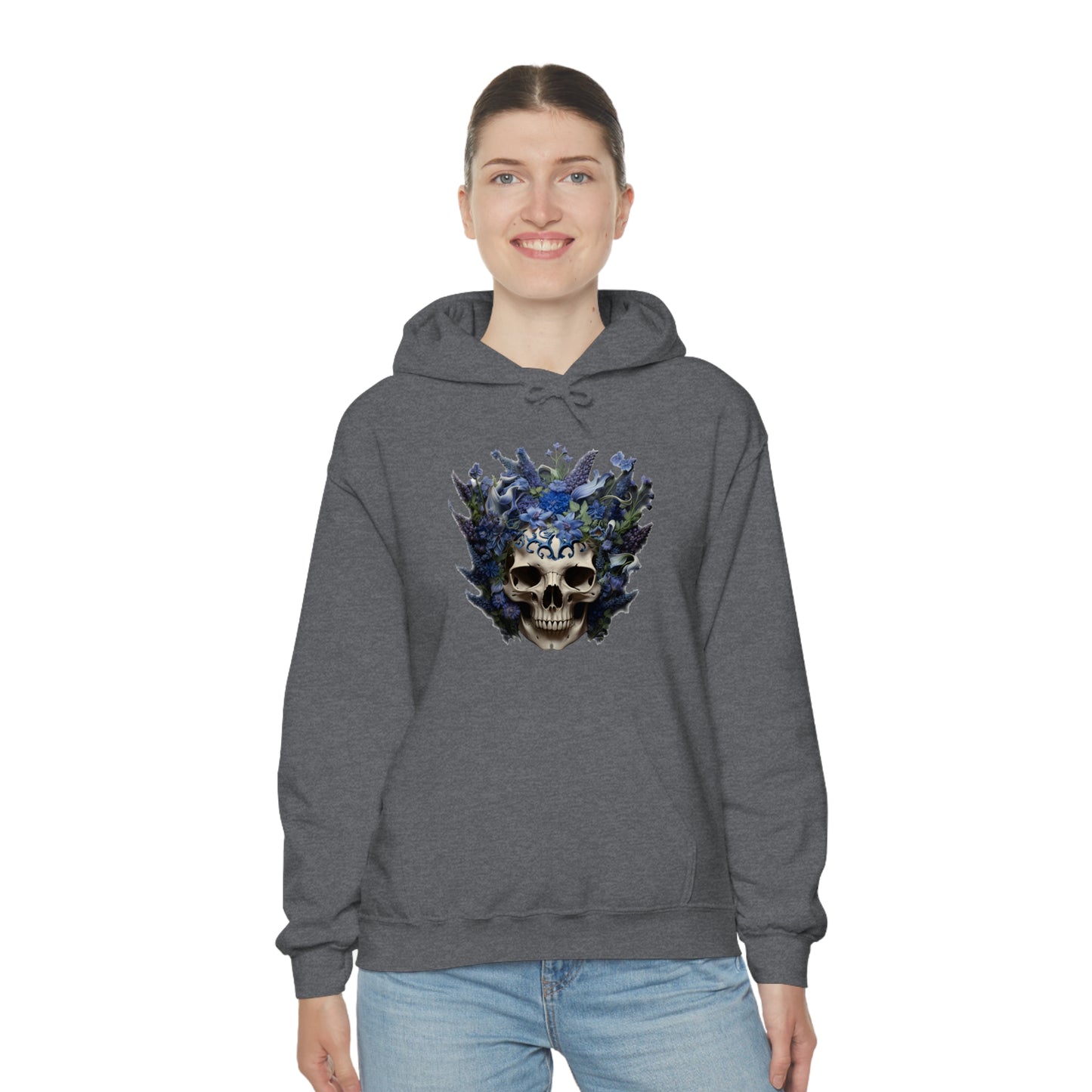 Bluebonnets Blue Lupine Floral Skull Unisex Heavy Blend™ Hooded Sweatshirt