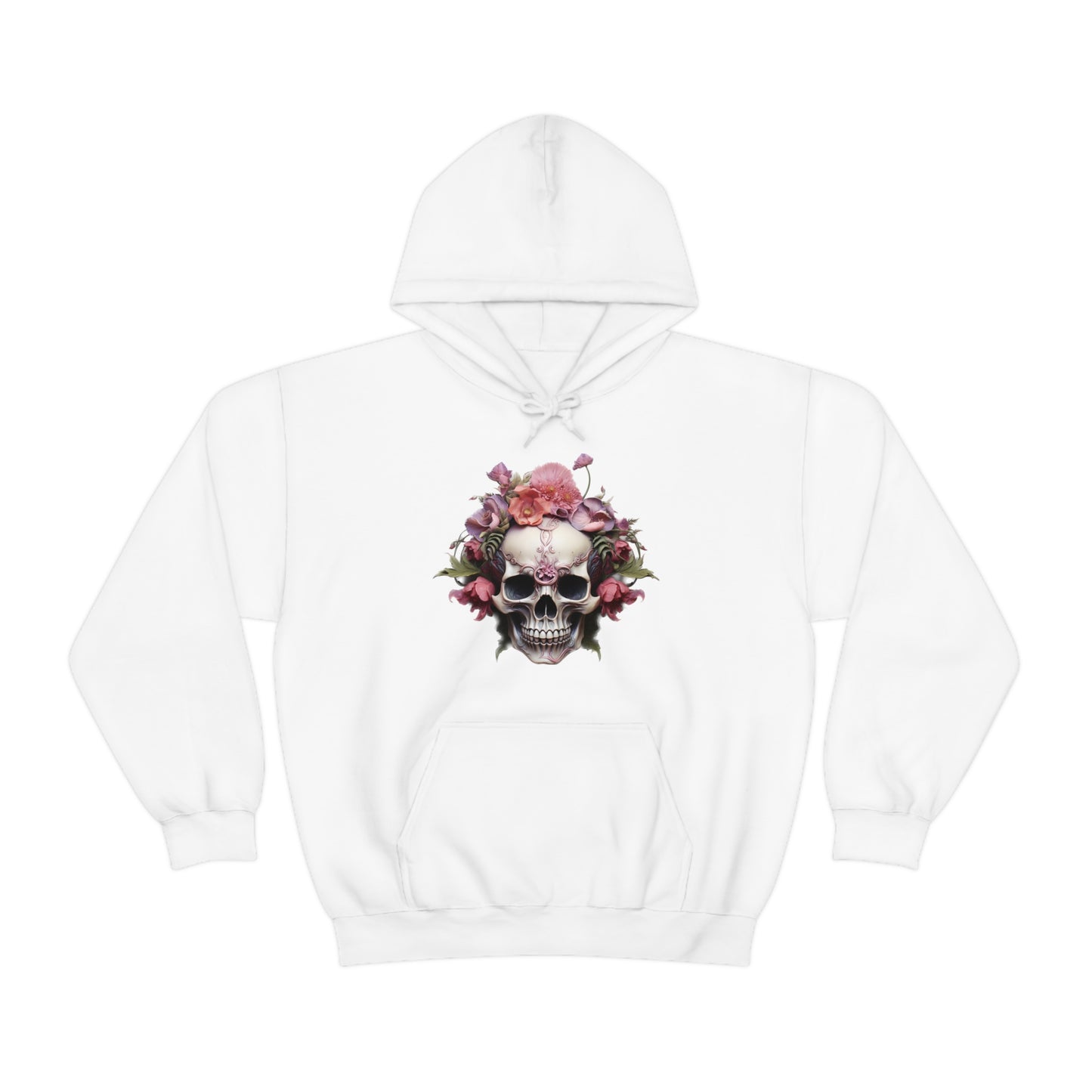 Pink Poppy Floral Skull Unisex Heavy Blend™ Hooded Sweatshirt