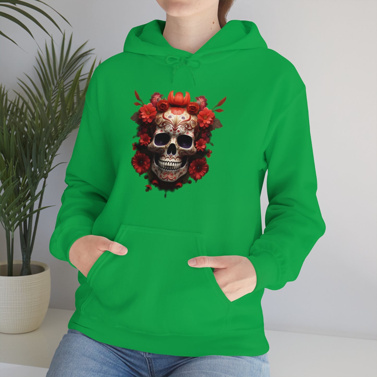 Red Floral Skull Unisex Heavy Blend™ Hooded Sweatshirt