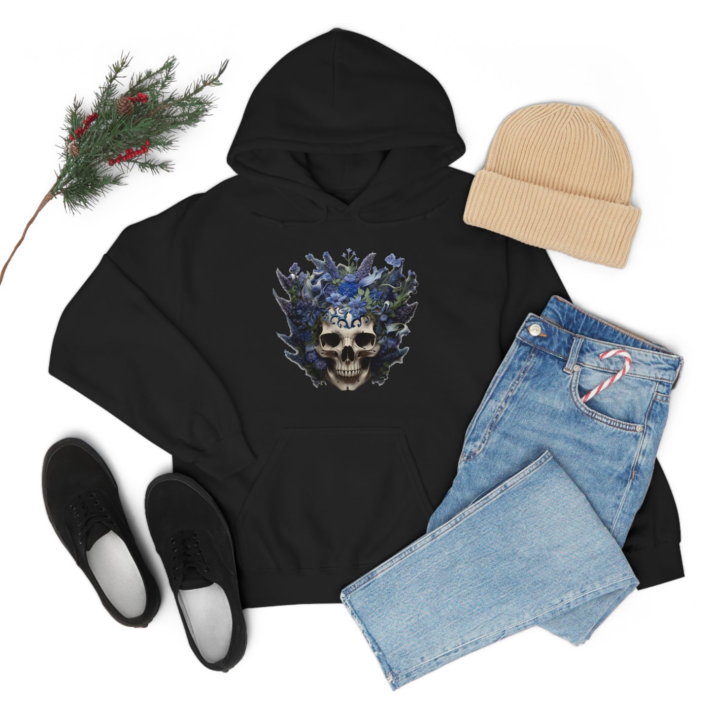 Bluebonnets Blue Lupine Floral Skull Unisex Heavy Blend™ Hooded Sweatshirt