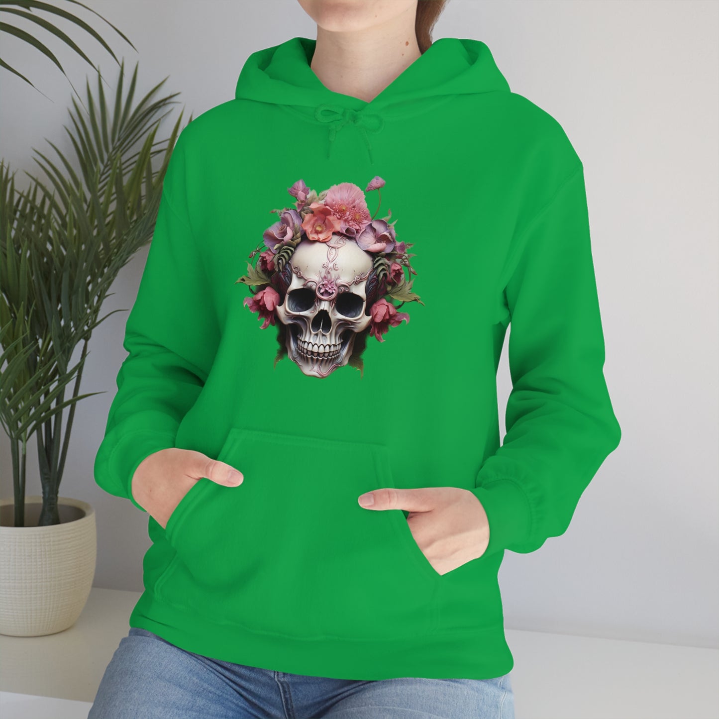 Pink Poppy Floral Skull Unisex Heavy Blend™ Hooded Sweatshirt