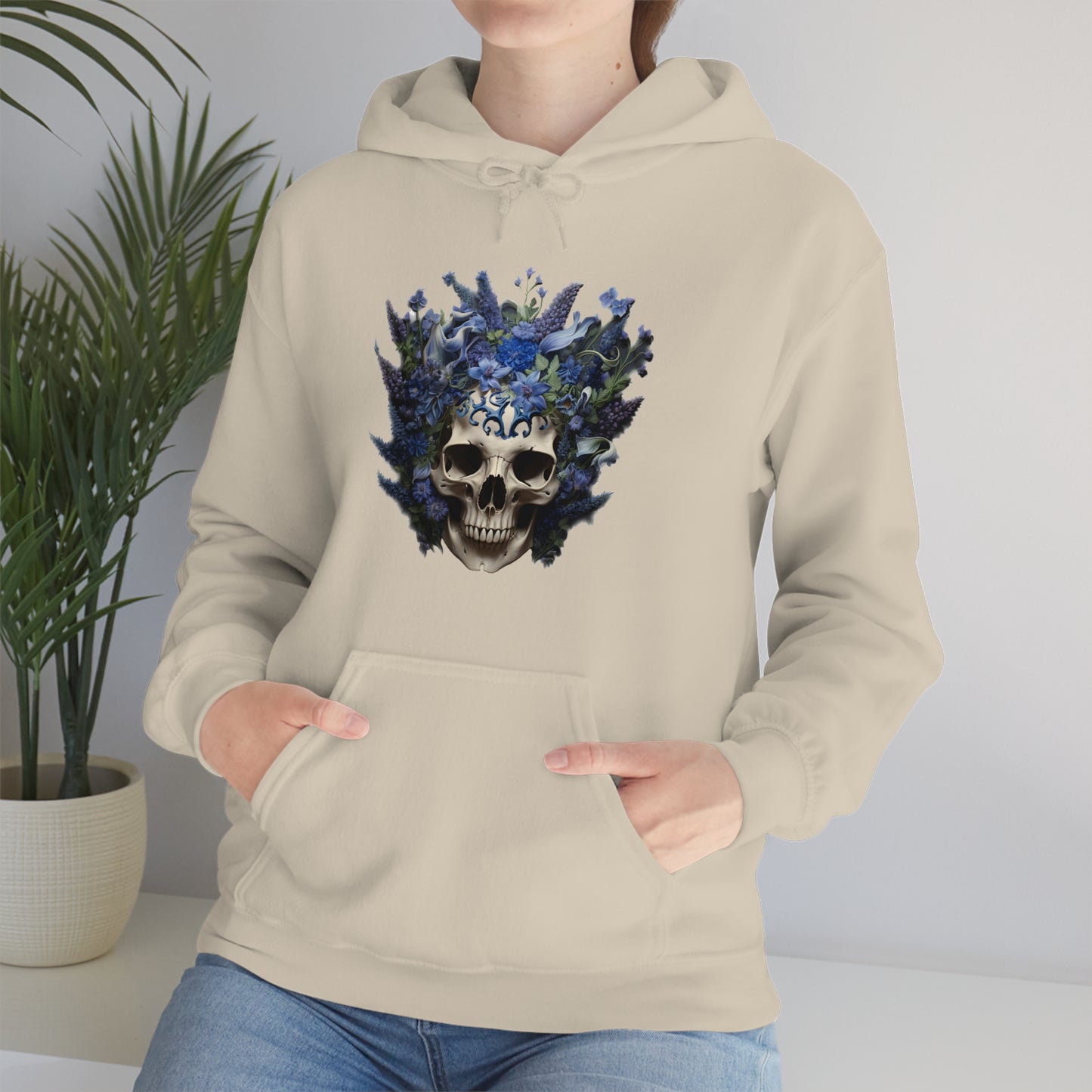 Bluebonnets Blue Lupine Floral Skull Unisex Heavy Blend™ Hooded Sweatshirt