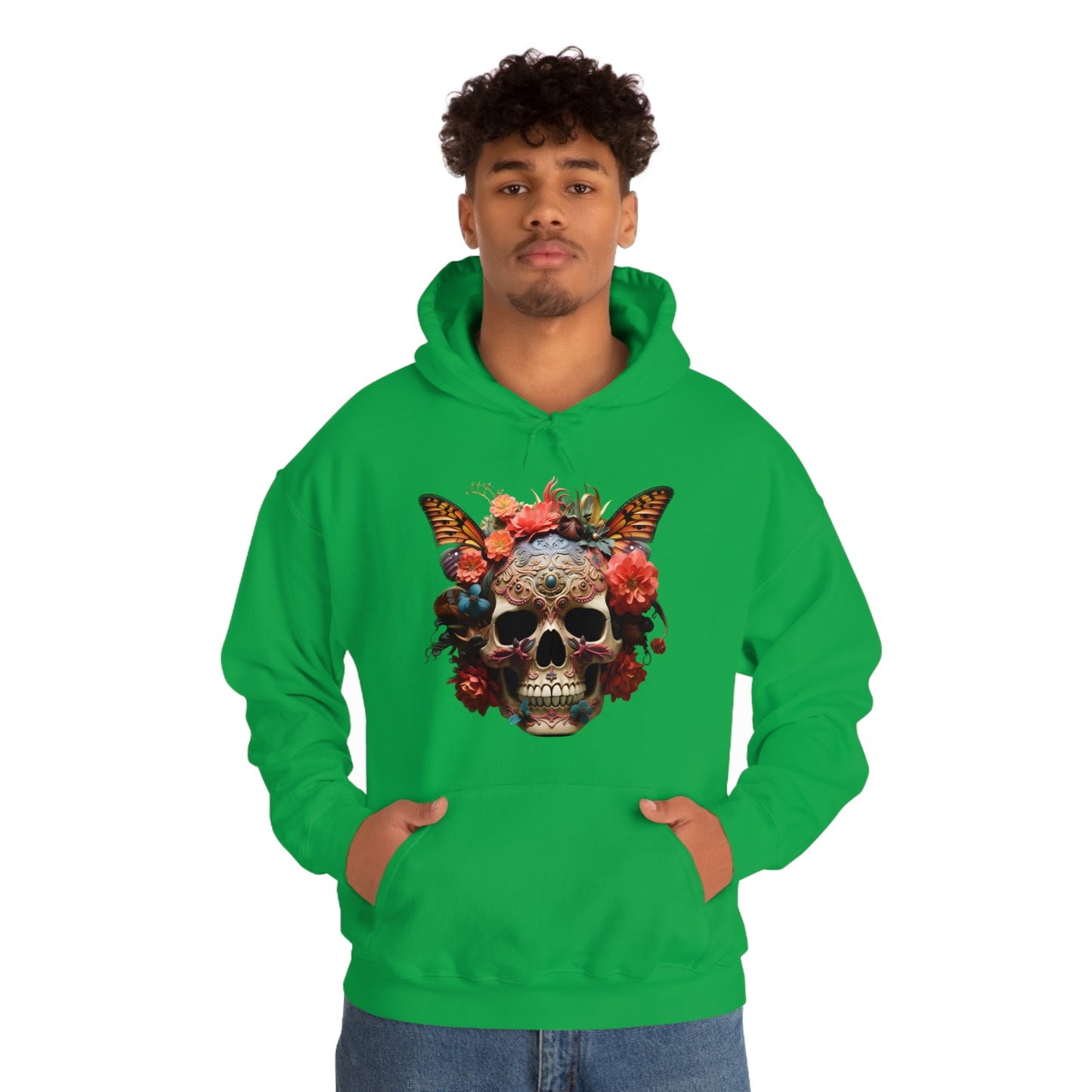 Painted Lady Butterfly Floral Skull Unisex Heavy Blend™ Hooded Sweatshirt