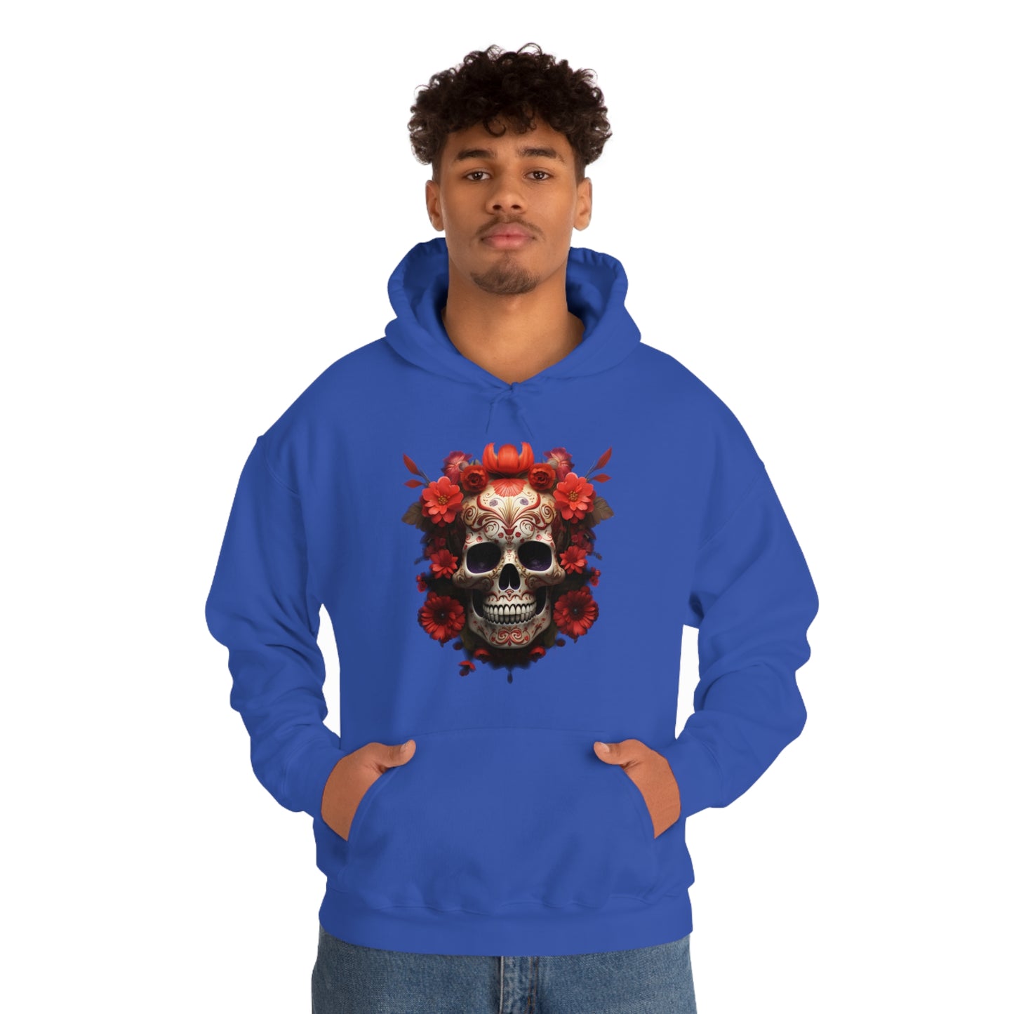 Red Floral Skull Unisex Heavy Blend™ Hooded Sweatshirt