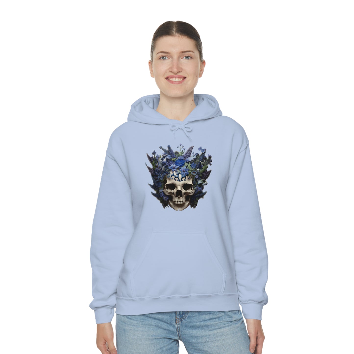 Bluebonnets Blue Lupine Floral Skull Unisex Heavy Blend™ Hooded Sweatshirt