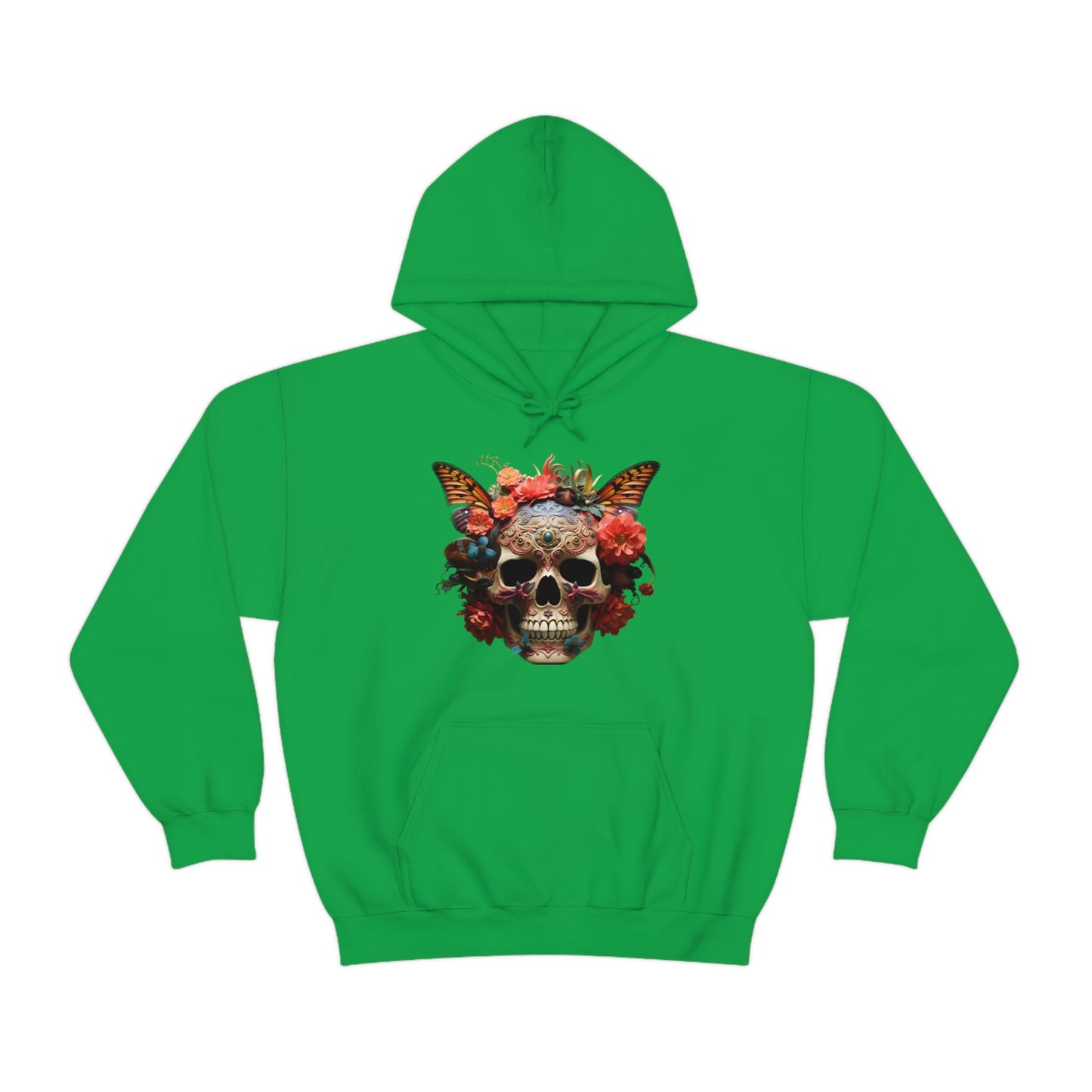 Painted Lady Butterfly Floral Skull Unisex Heavy Blend™ Hooded Sweatshirt