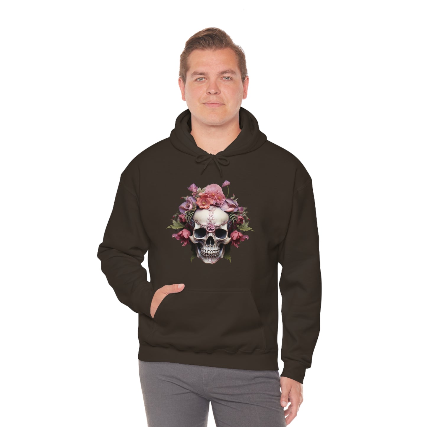 Pink Poppy Floral Skull Unisex Heavy Blend™ Hooded Sweatshirt