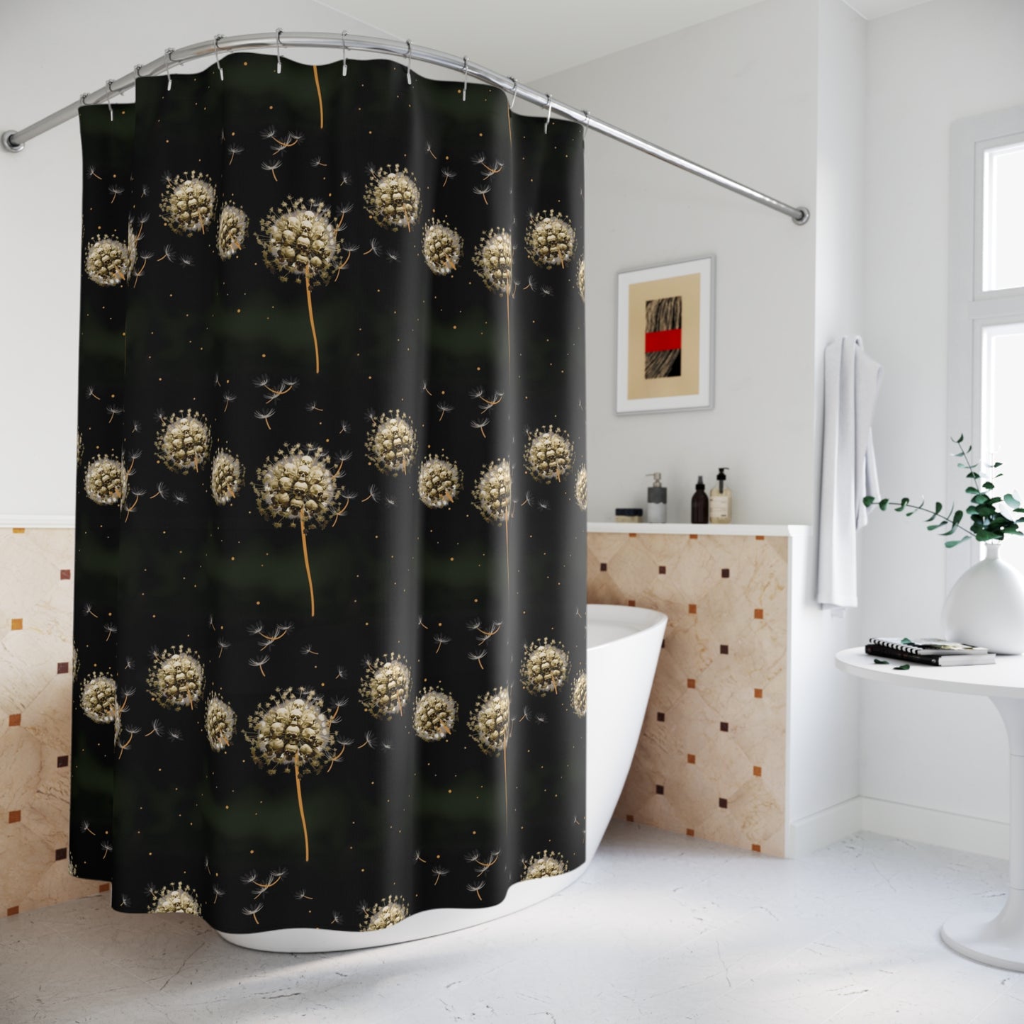 Dandelion Skulls Polyester Shower Curtain