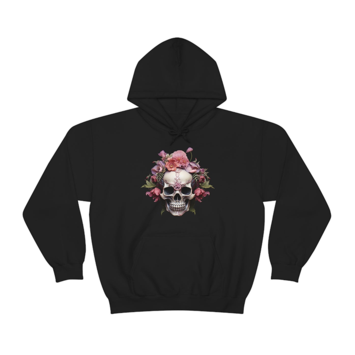 Pink Poppy Floral Skull Unisex Heavy Blend™ Hooded Sweatshirt