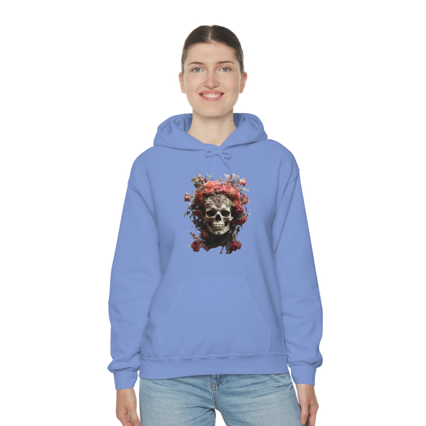 Pink Rose Floral Skull Unisex Heavy Blend™ Hooded Sweatshirt