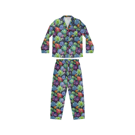 Violet Succulent Print Women's Satin Pajamas