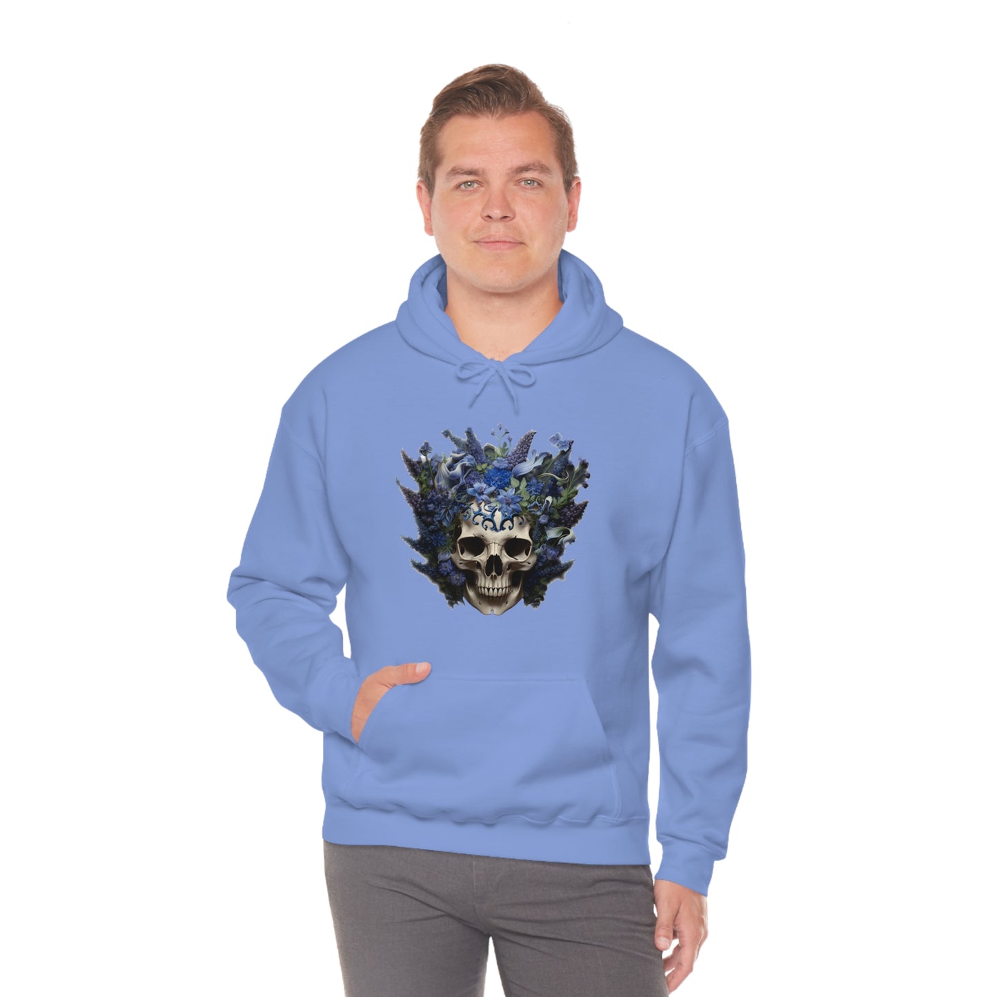 Bluebonnets Blue Lupine Floral Skull Unisex Heavy Blend™ Hooded Sweatshirt