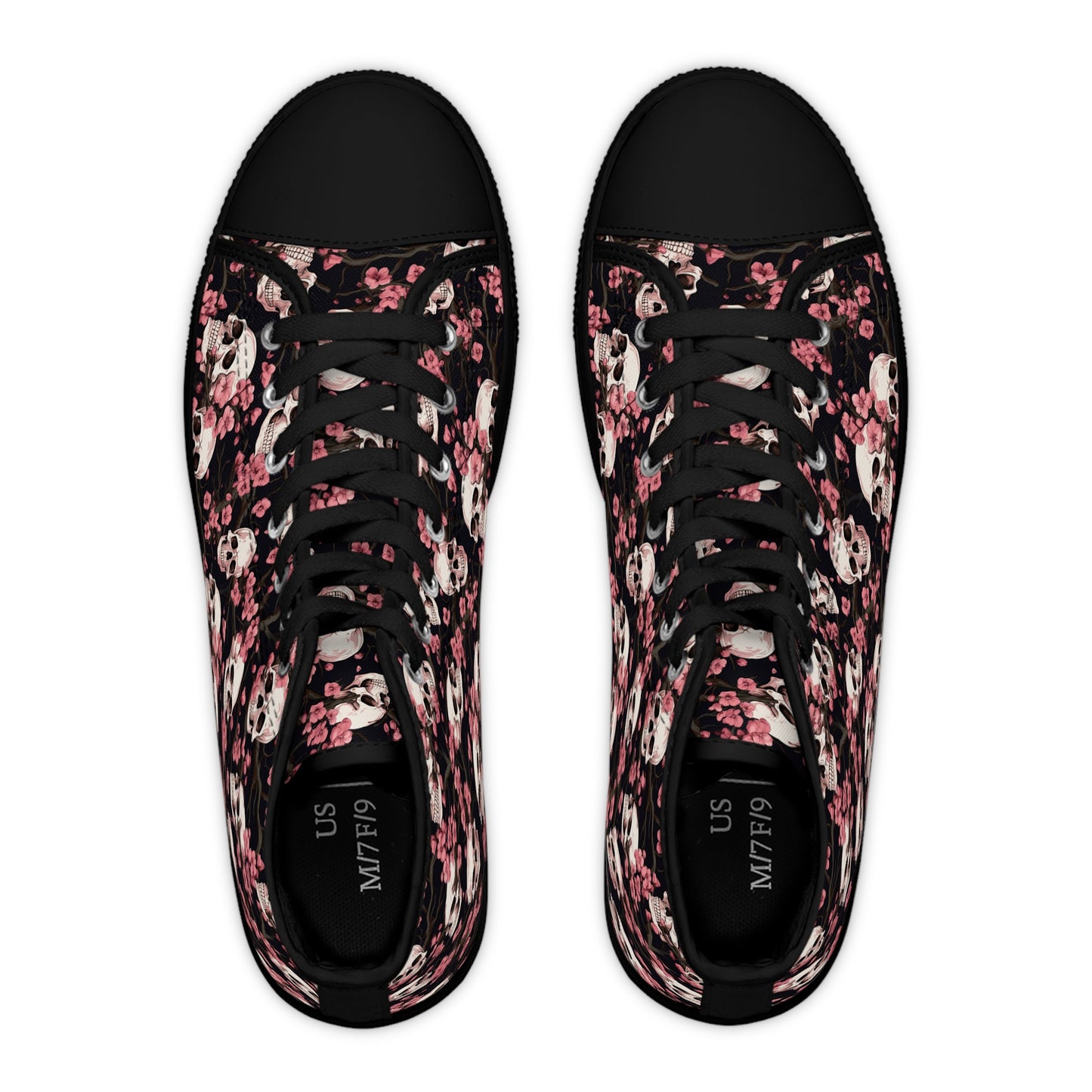 Cherry Blossom Skulls Print Women's High Top Sneakers