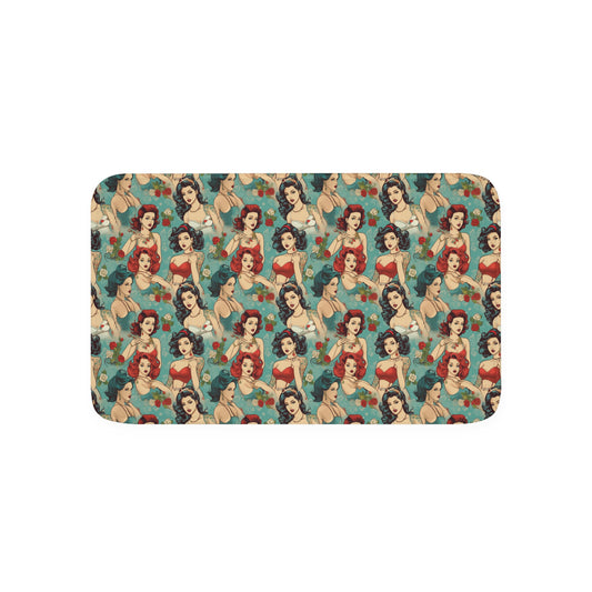 Vintage Tattoo Pinup Models Memory Foam Bath Mat