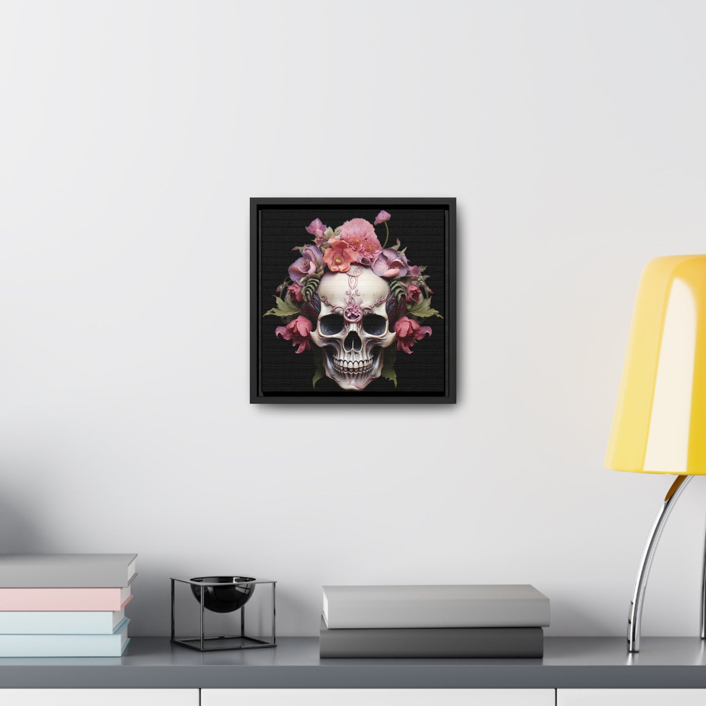 Pink Poppy Skull Digital Art Gallery Canvas Wraps, Square Frame