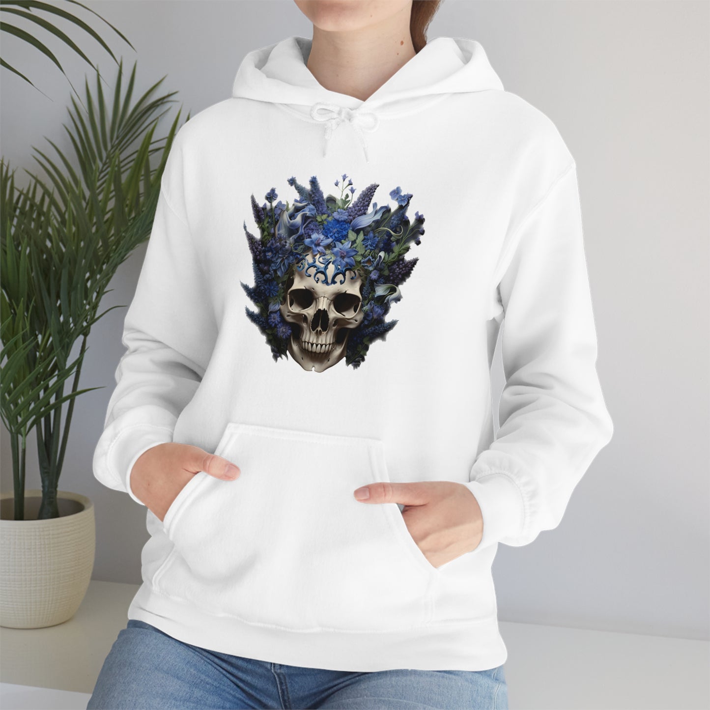 Bluebonnets Blue Lupine Floral Skull Unisex Heavy Blend™ Hooded Sweatshirt