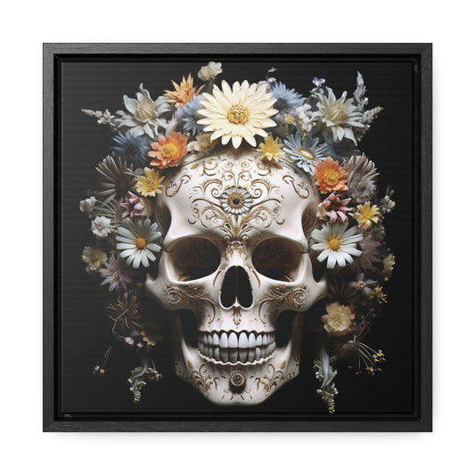 Blue Daisies Skull Gallery Canvas Wraps, Square Frame