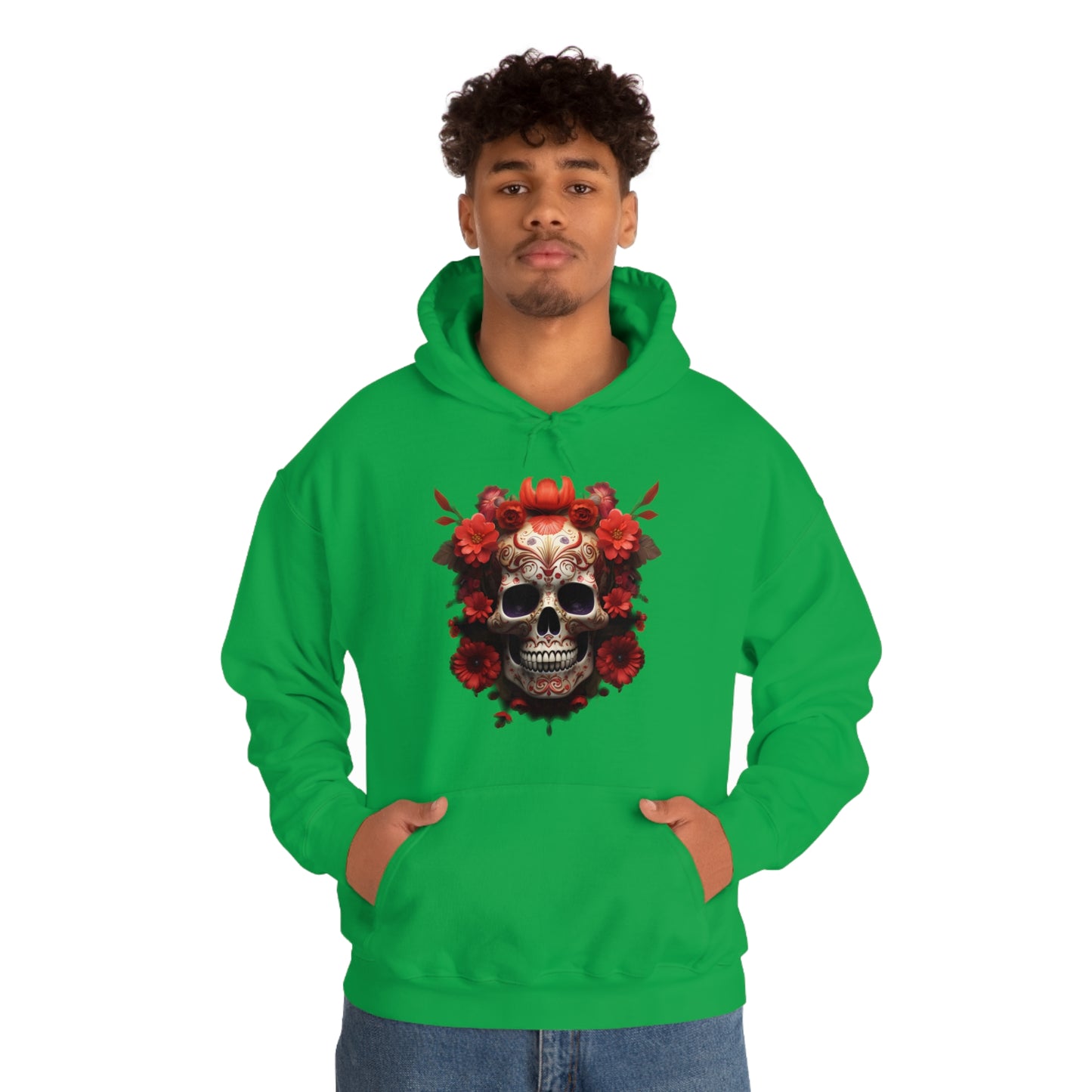 Red Floral Skull Unisex Heavy Blend™ Hooded Sweatshirt