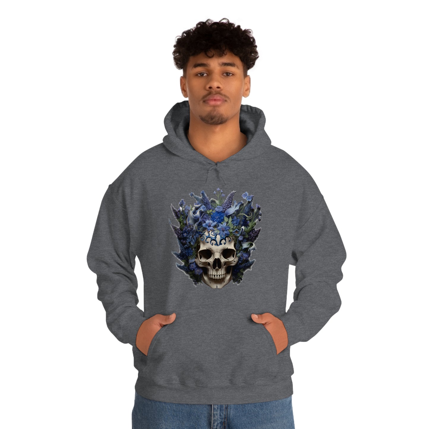 Bluebonnets Blue Lupine Floral Skull Unisex Heavy Blend™ Hooded Sweatshirt