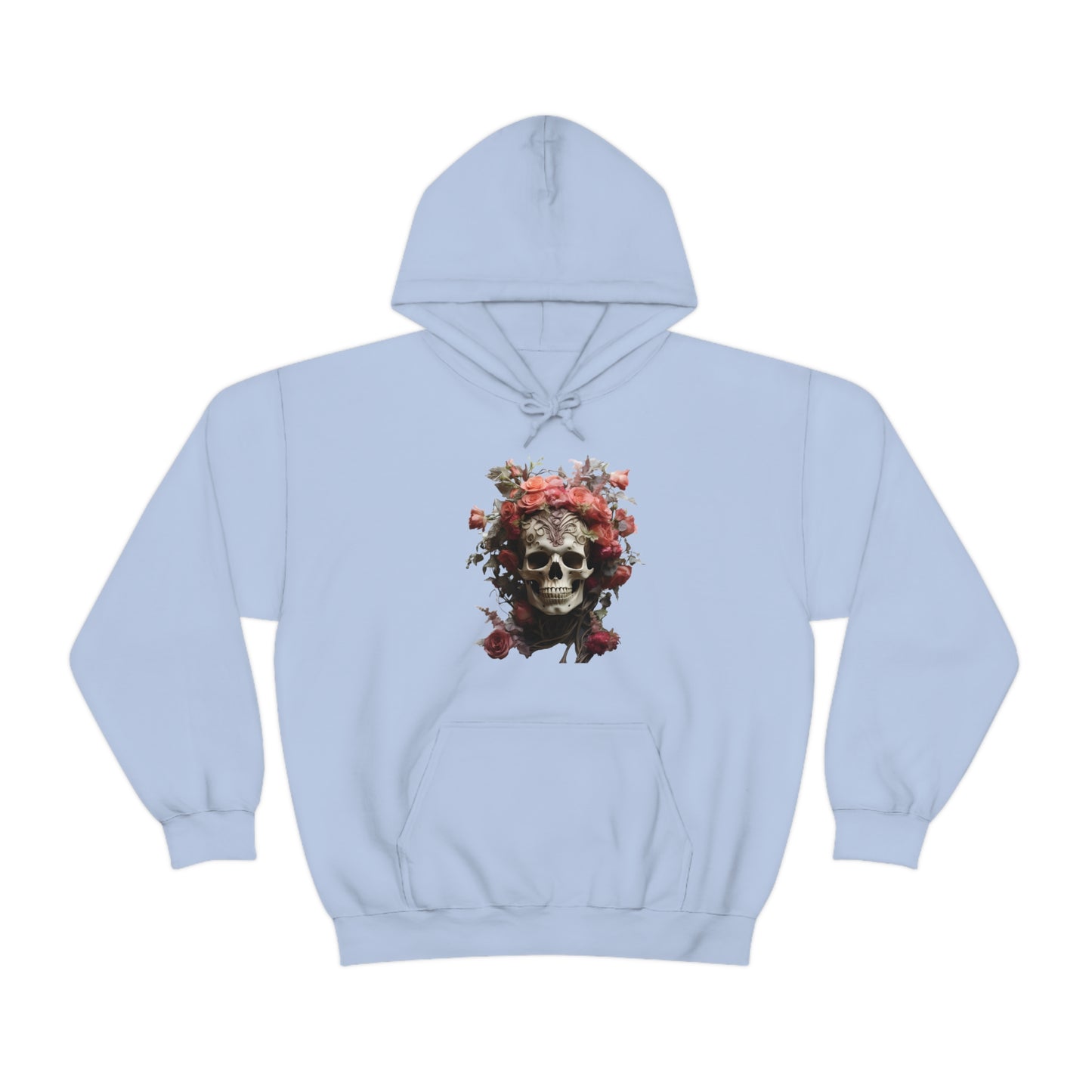 Pink Rose Floral Skull Unisex Heavy Blend™ Hooded Sweatshirt