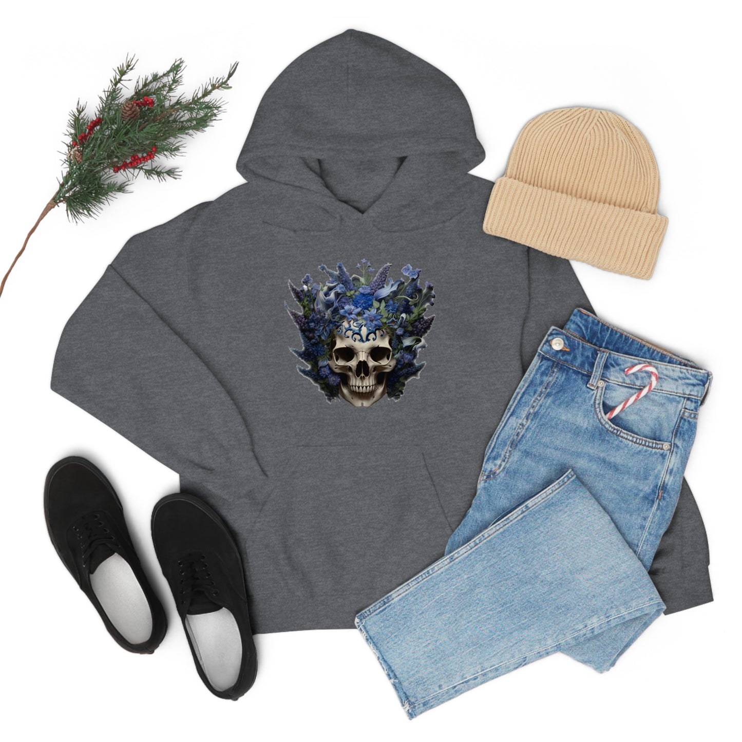 Bluebonnets Blue Lupine Floral Skull Unisex Heavy Blend™ Hooded Sweatshirt