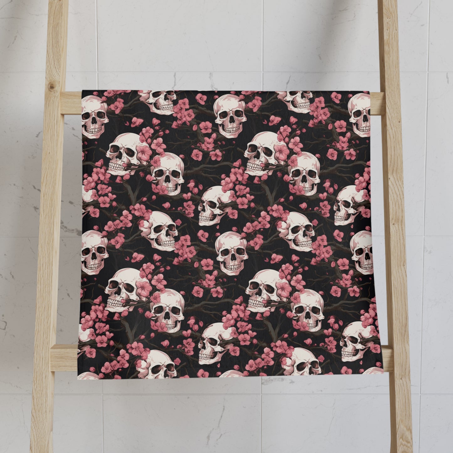 Pink Cherry Blossoms & Skulls Hand Towel