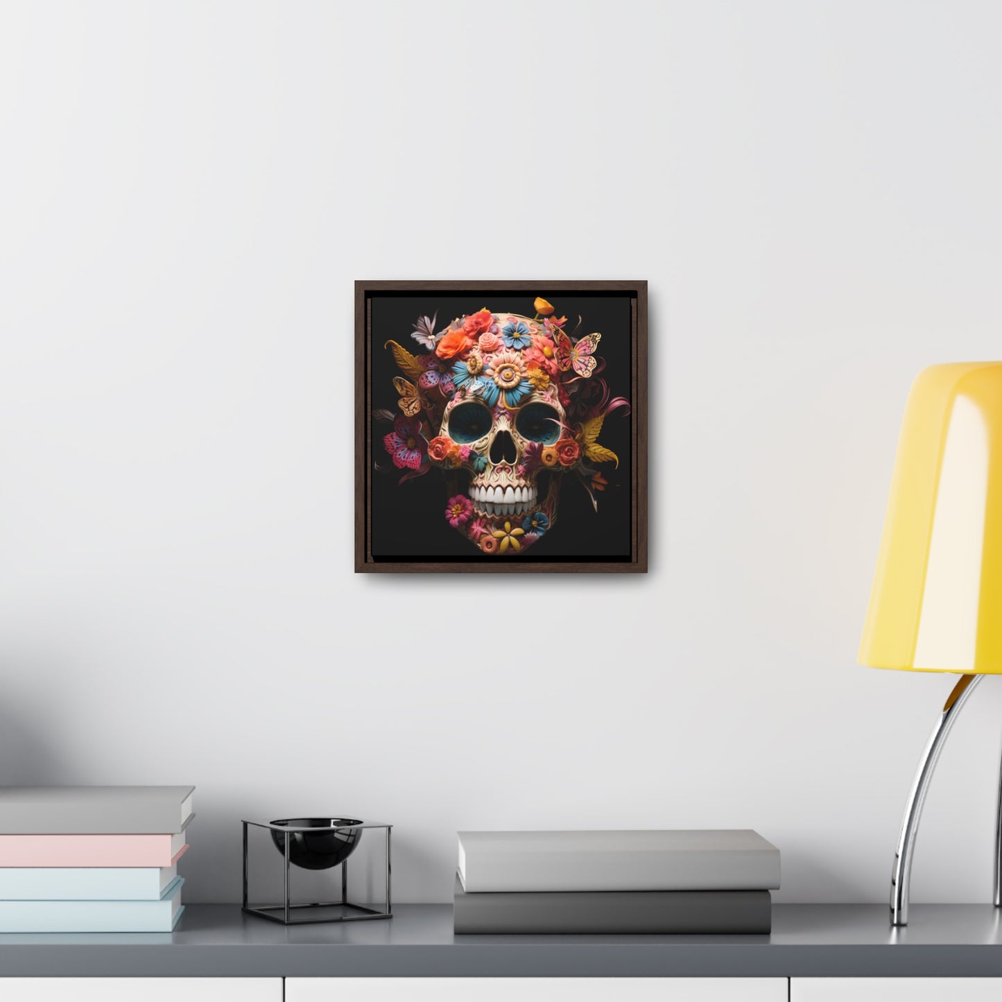 Paper Butterflies Skull Digital Art Gallery Canvas Wraps, Square Frame