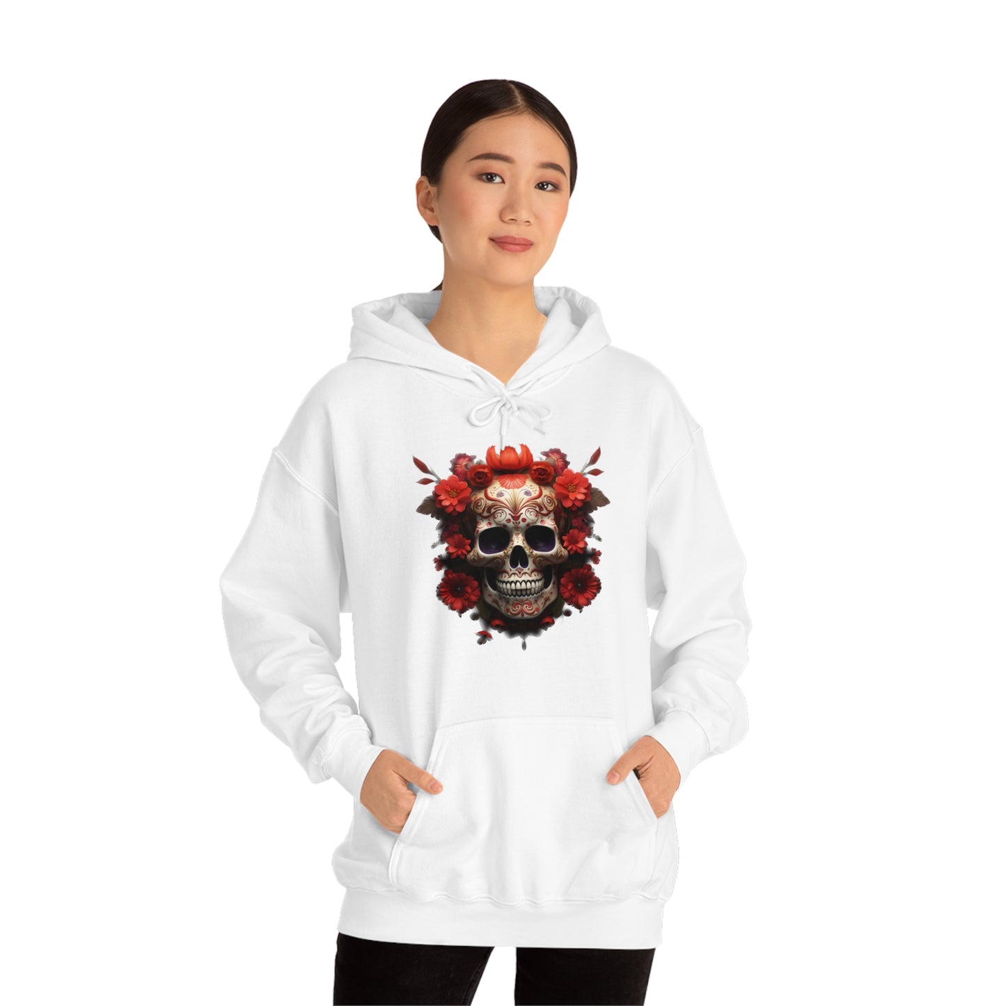 Red Floral Skull Unisex Heavy Blend™ Hooded Sweatshirt