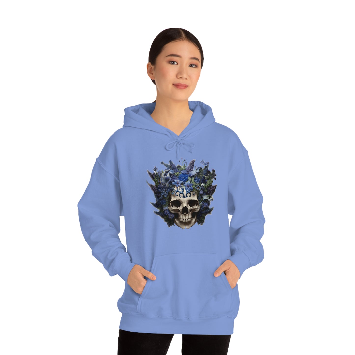 Bluebonnets Blue Lupine Floral Skull Unisex Heavy Blend™ Hooded Sweatshirt