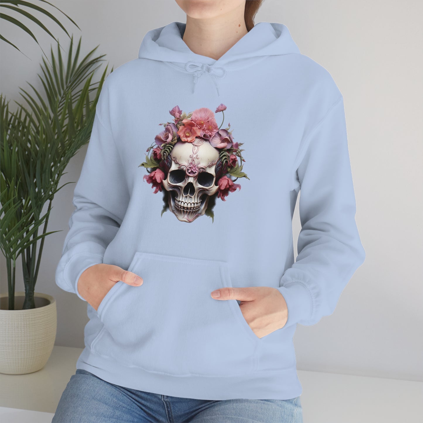 Pink Poppy Floral Skull Unisex Heavy Blend™ Hooded Sweatshirt