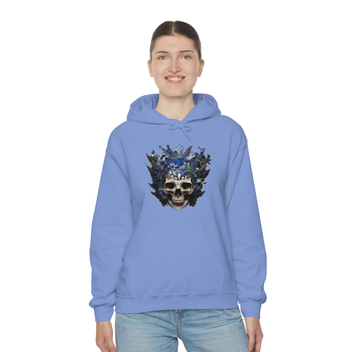 Bluebonnets Blue Lupine Floral Skull Unisex Heavy Blend™ Hooded Sweatshirt