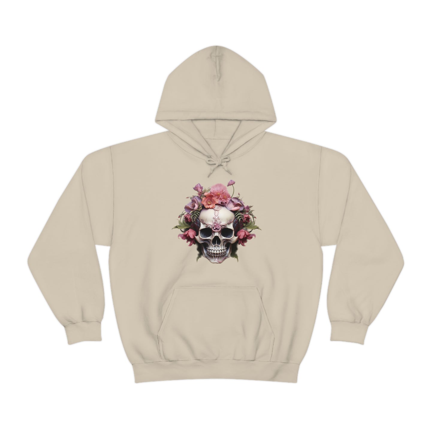 Pink Poppy Floral Skull Unisex Heavy Blend™ Hooded Sweatshirt