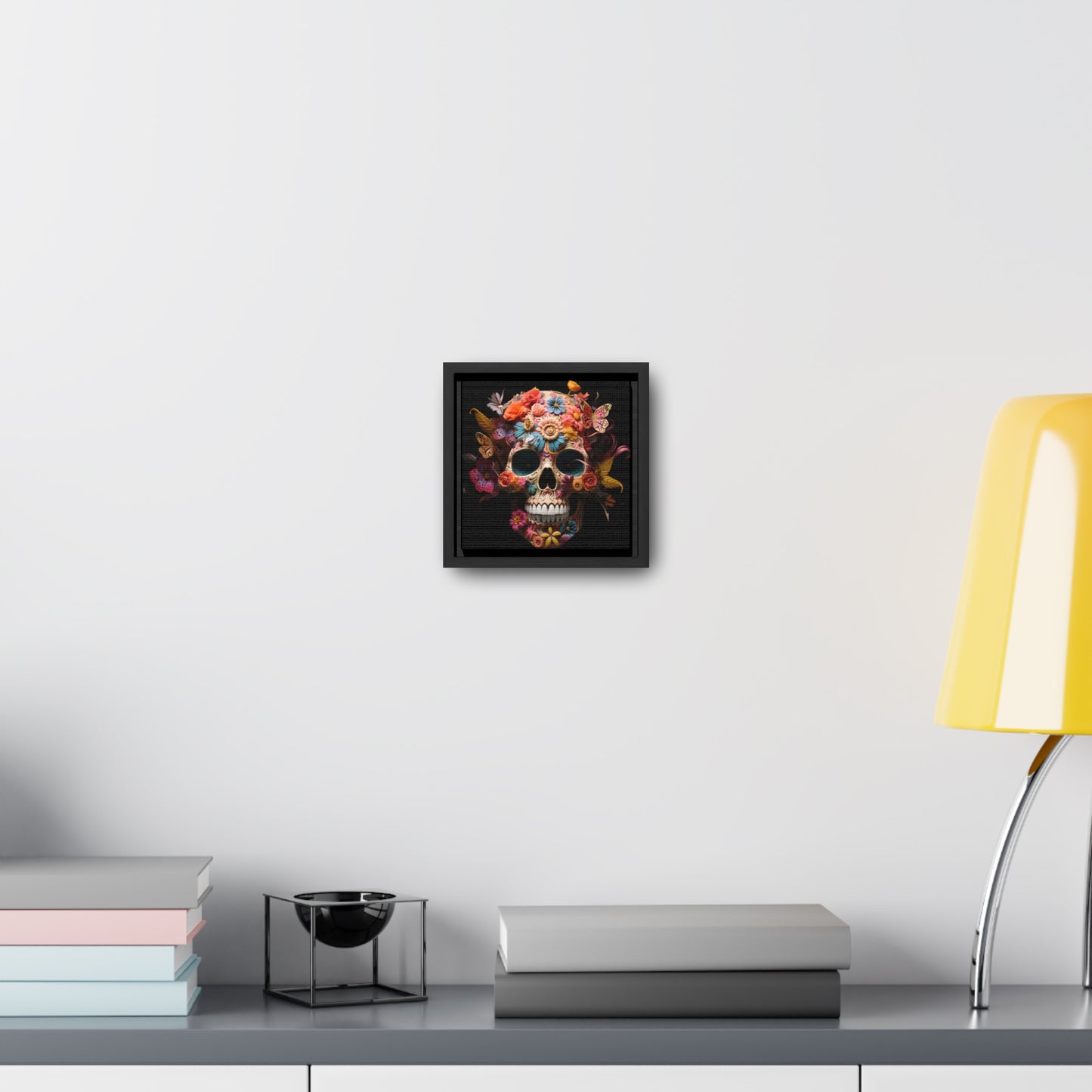 Paper Butterflies Skull Digital Art Gallery Canvas Wraps, Square Frame