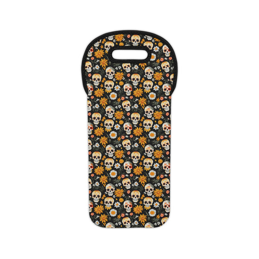 Yellow Daisy Calavera Skulls Wine Tote Bag