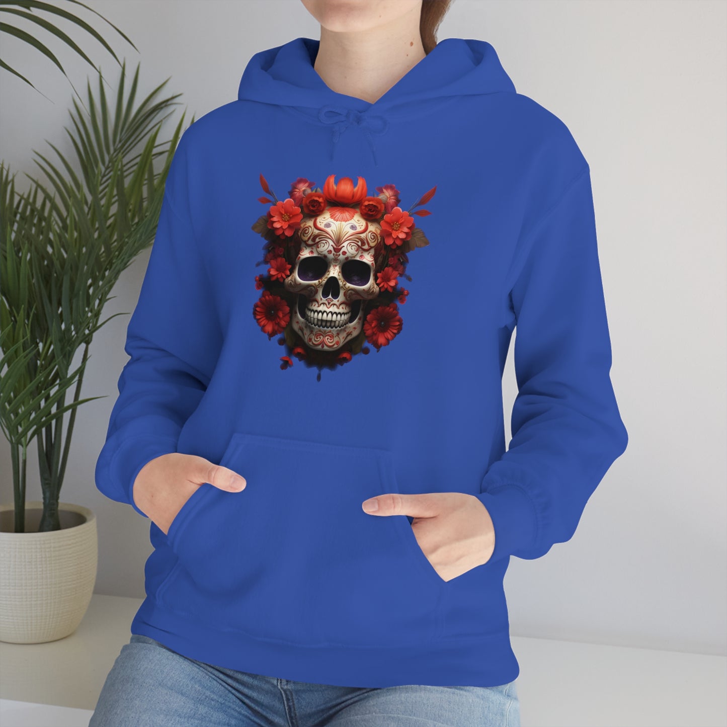 Red Floral Skull Unisex Heavy Blend™ Hooded Sweatshirt