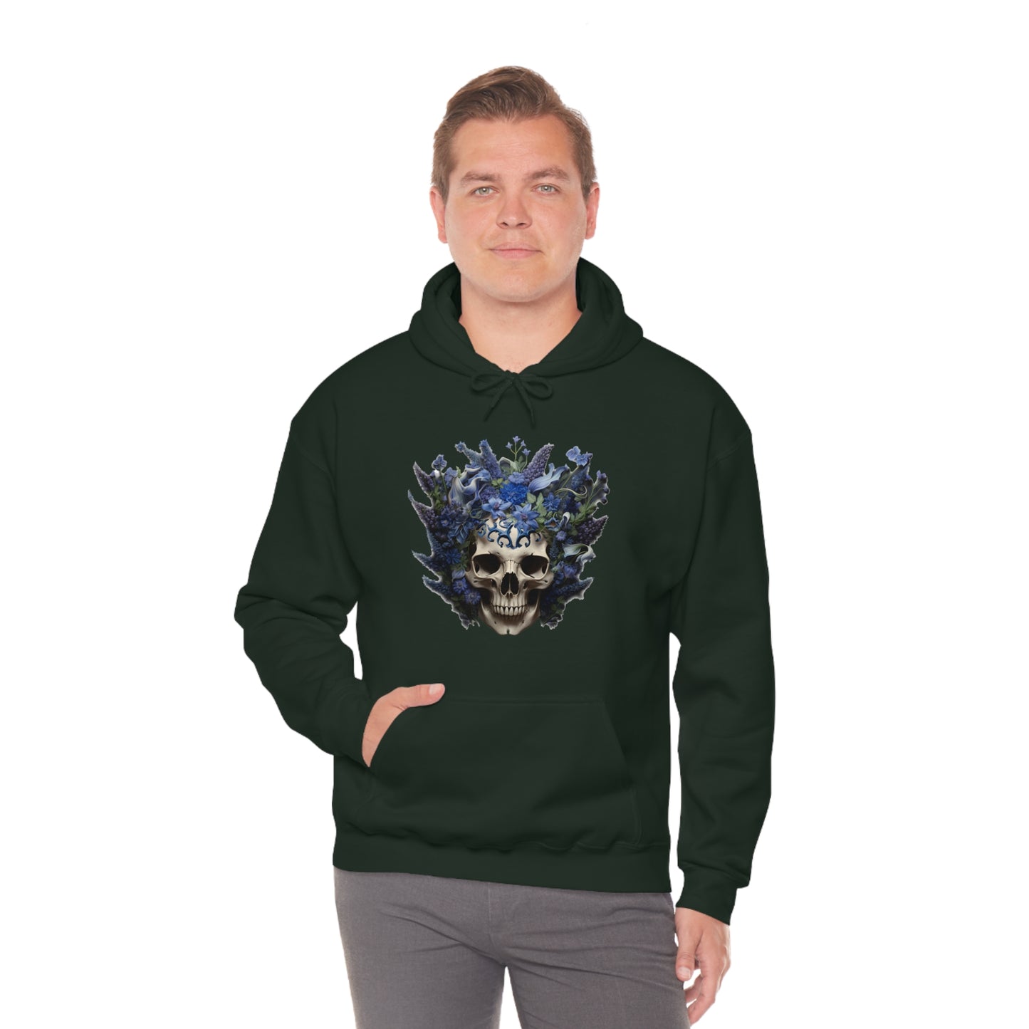 Bluebonnets Blue Lupine Floral Skull Unisex Heavy Blend™ Hooded Sweatshirt