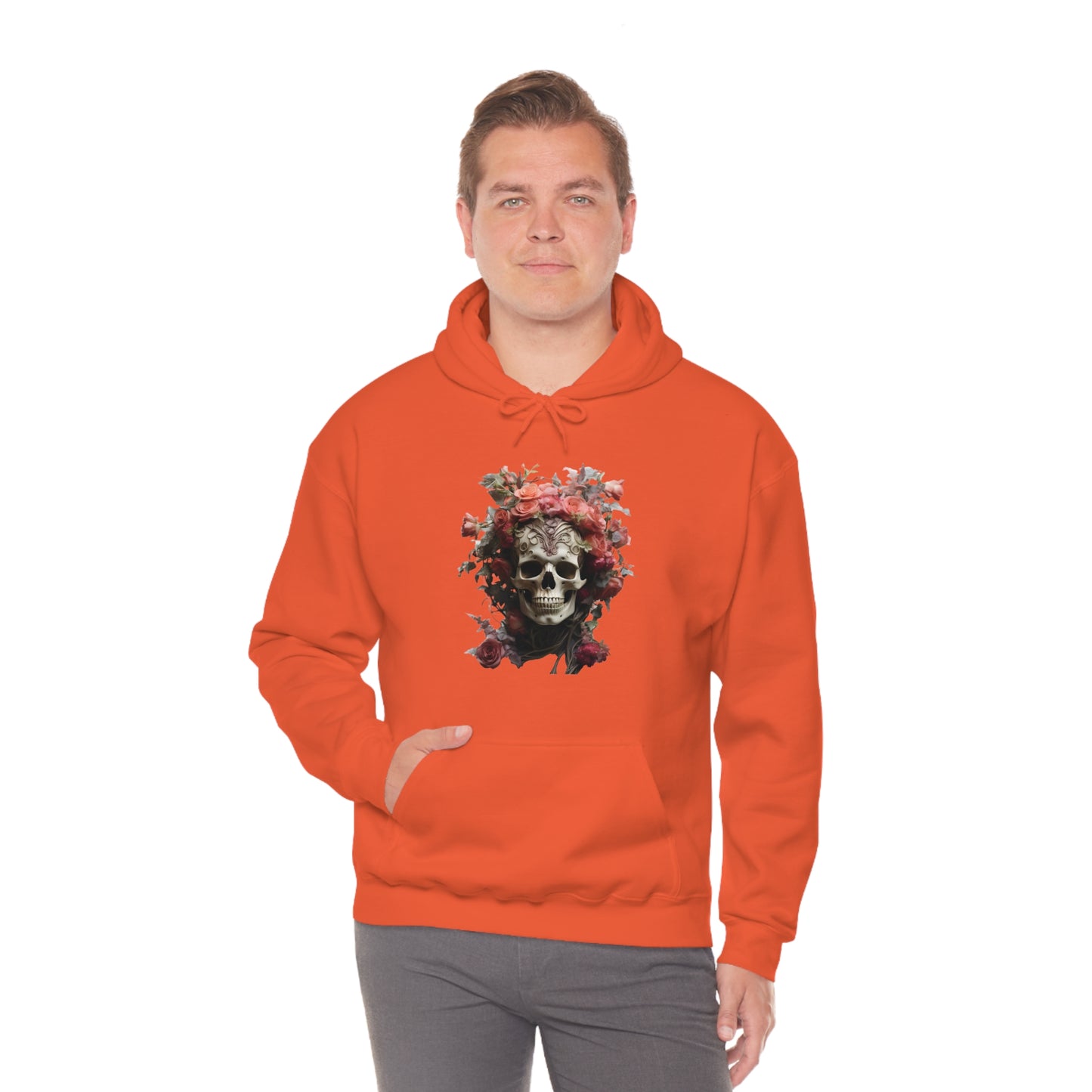 Pink Rose Floral Skull Unisex Heavy Blend™ Hooded Sweatshirt