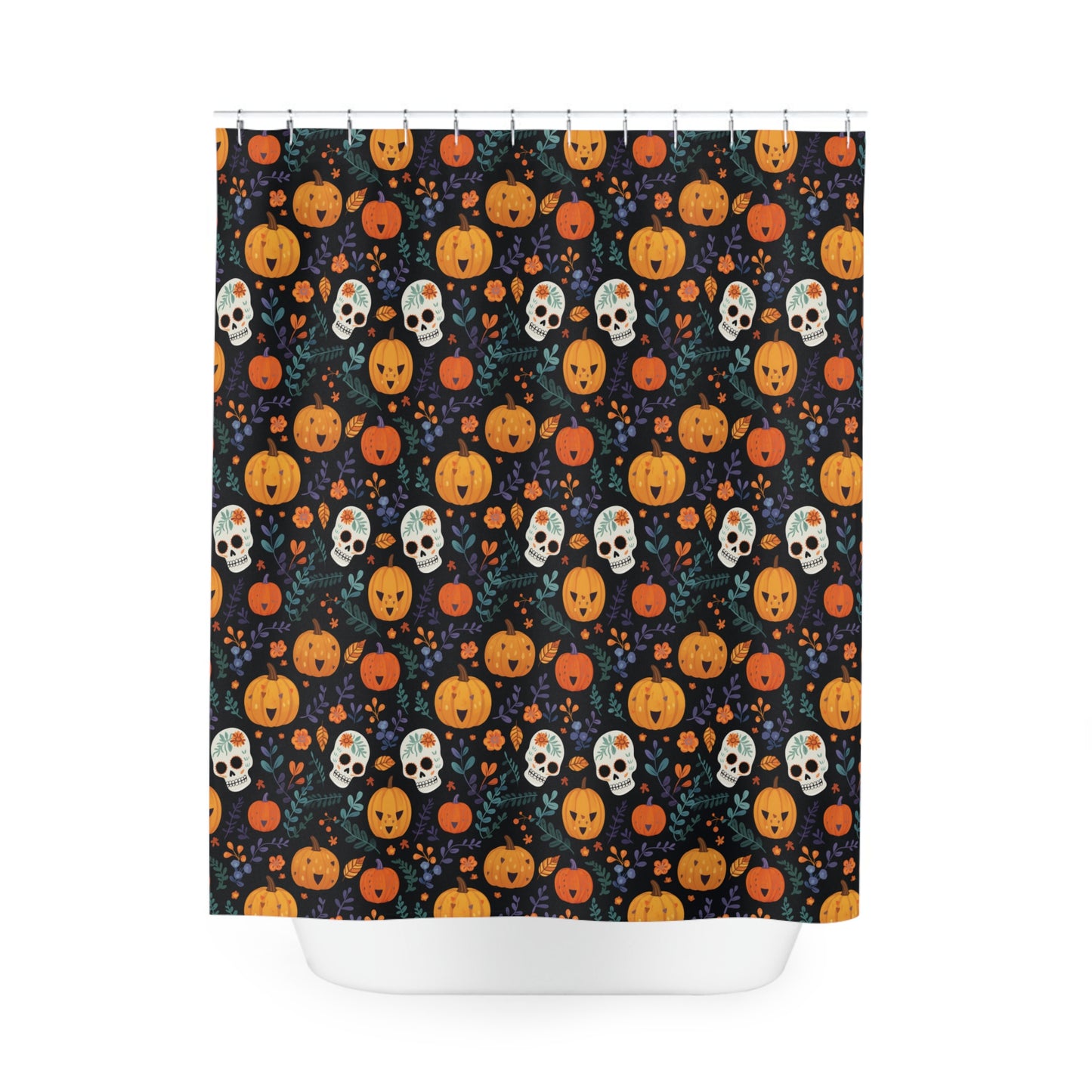 Happy Pumpkins and Talavera Skulls Polyester Shower Curtain