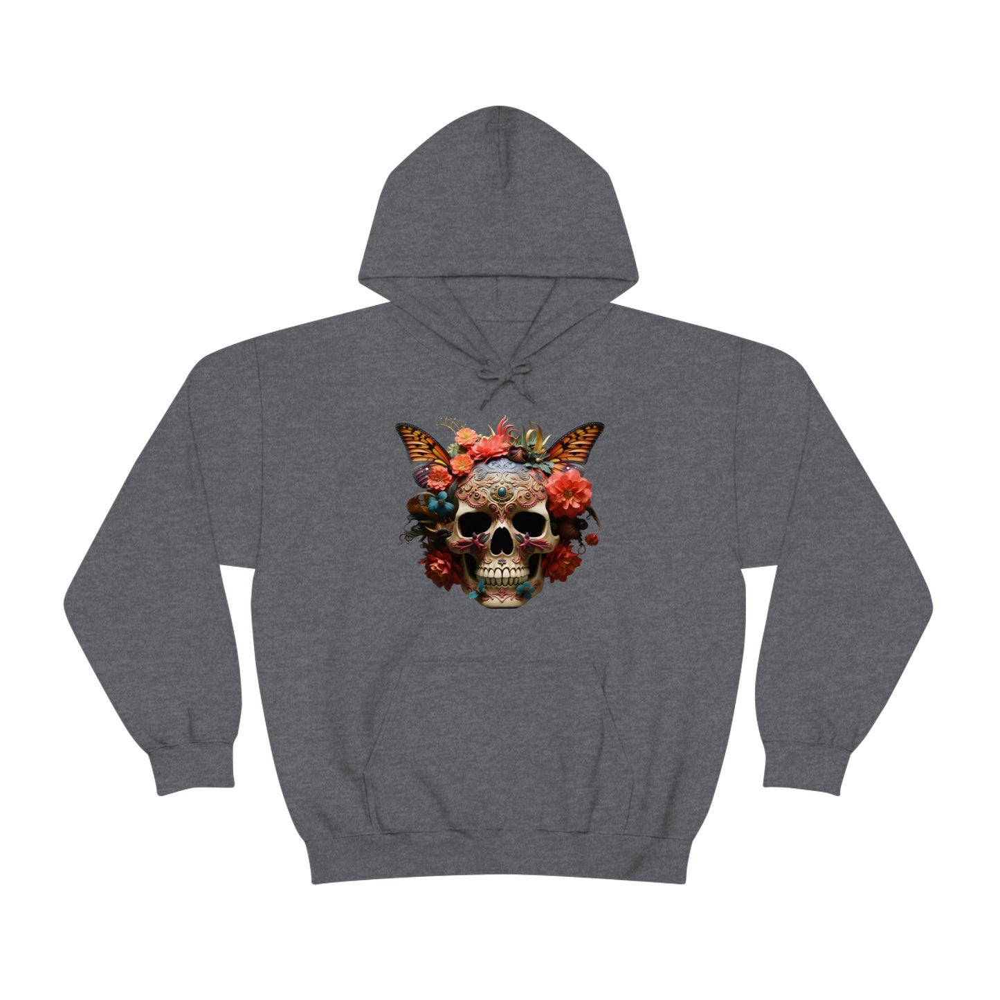 Painted Lady Butterfly Floral Skull Unisex Heavy Blend™ Hooded Sweatshirt